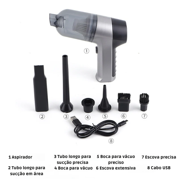 Mini Aspirador de Pó Portátil Recarregável | Kit Completo de Bicos
