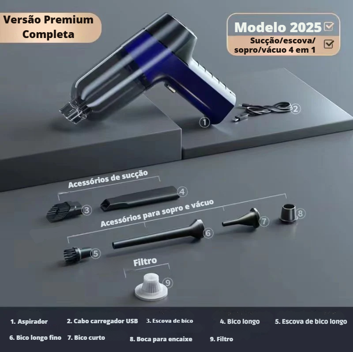 Mini Aspirador de Pó Portátil Recarregável | Kit Completo de Bicos