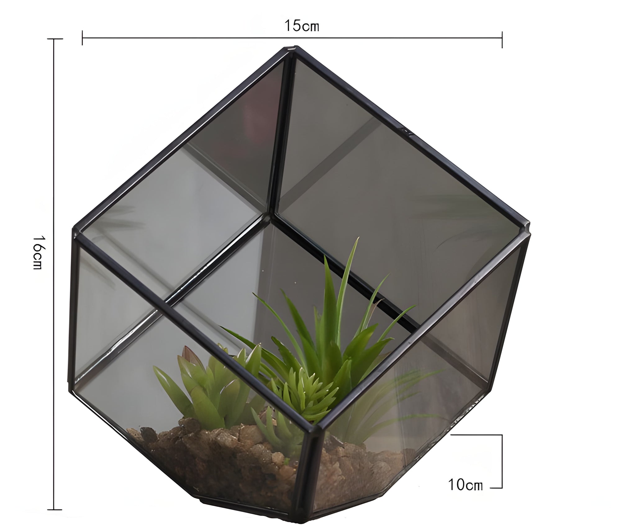 Vaso Cúbico de Vidro com Borda em Metal Preto